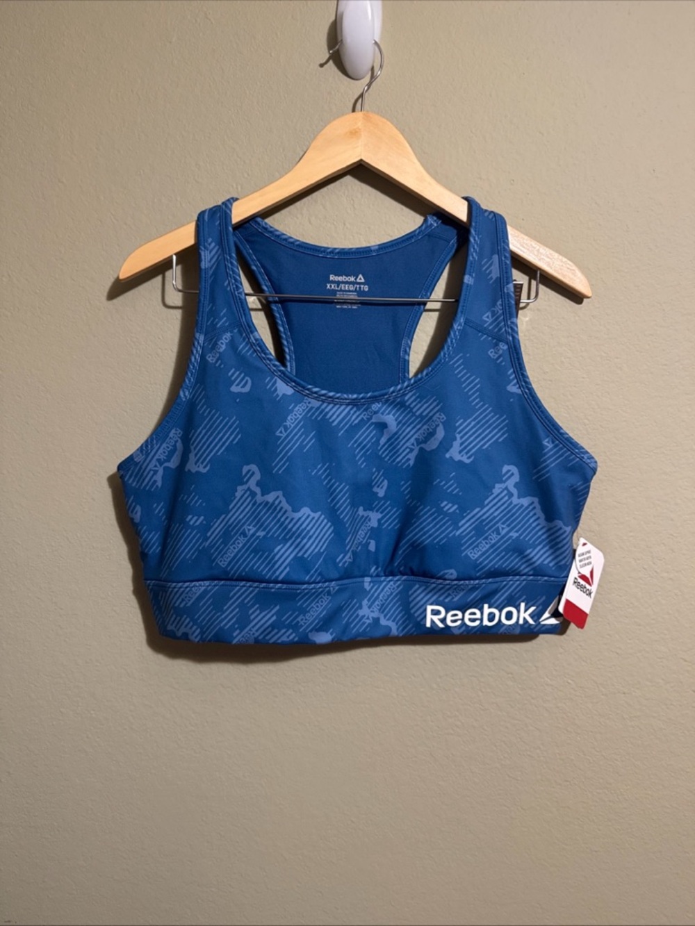 NWT Reebok Womens Blue Camo Racerback Sports Bra Plus Size XXL Activewear
